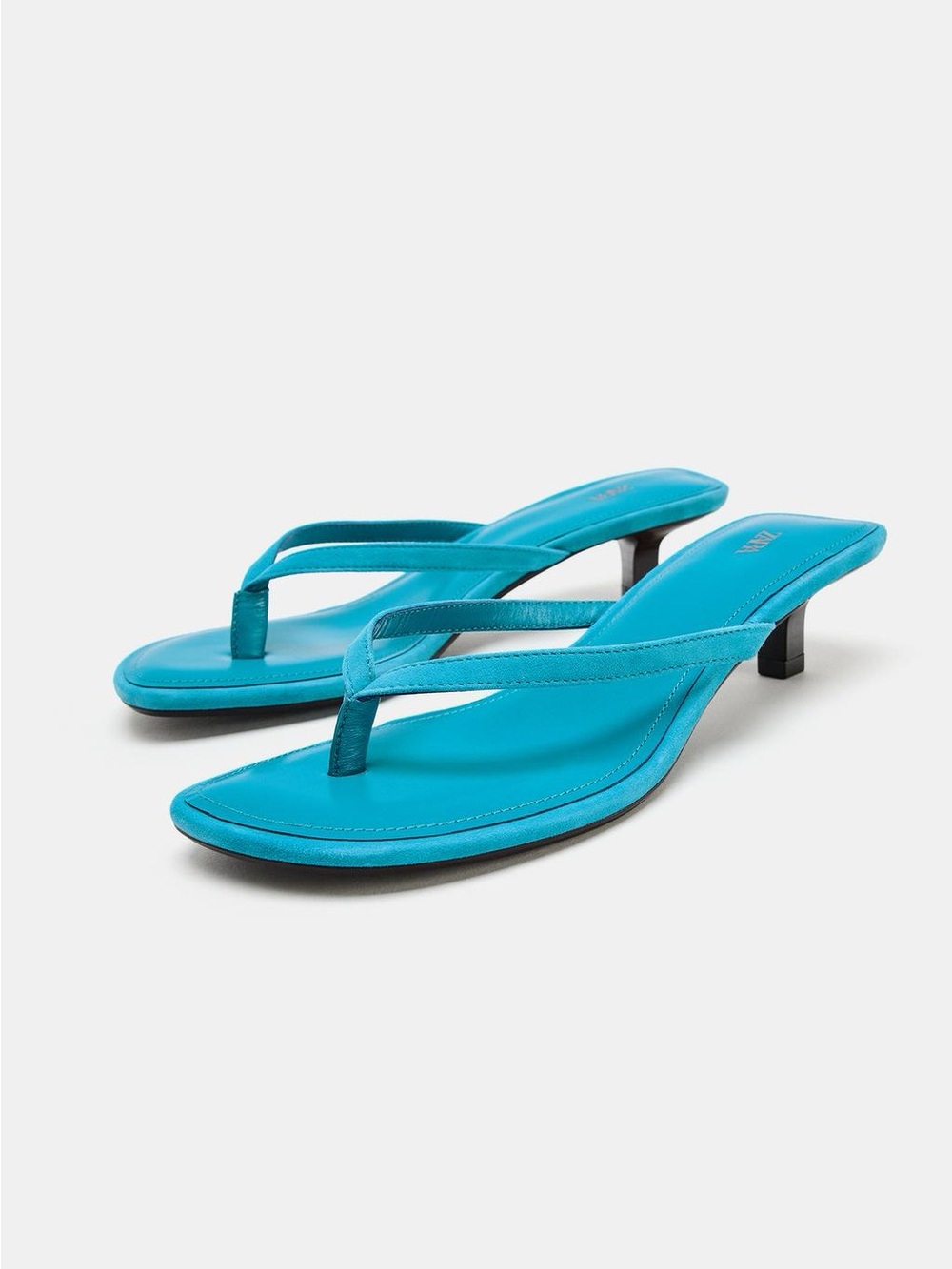 Zara Turquoise Blue Suede Kitten Heel Thong Sandals Women’s EU 40 US 9 NWT